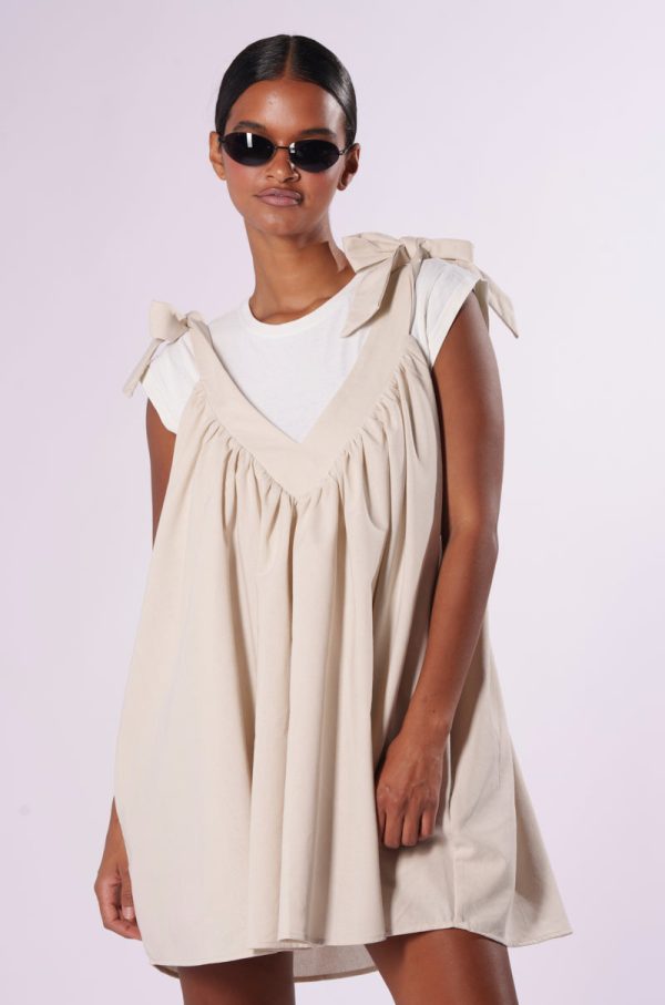 ENDLESS SUMMER TIE STRAP LINEN MINI DRESS For Sale