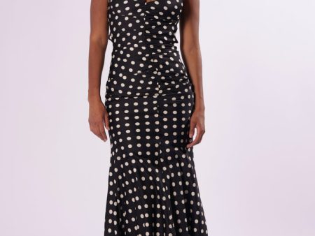 NANCY SATIN POLKA DOT MIDI DRESS Online now