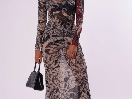 CHARMING PRINTED MESH MAXI DRESS Online Sale