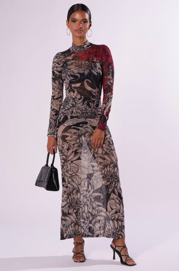 CHARMING PRINTED MESH MAXI DRESS Online Sale